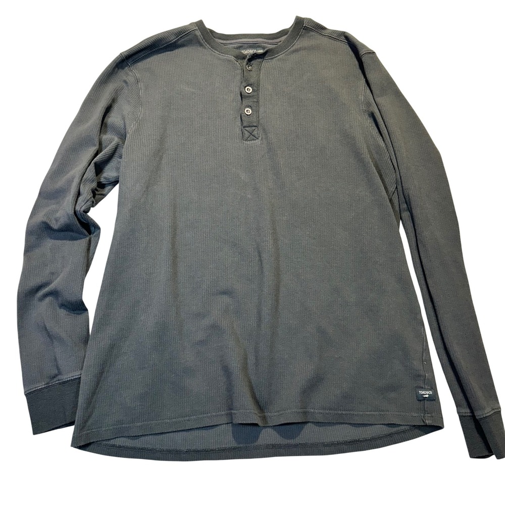 Toad&Co Ponderosa Henley Mens Large Gray Organic Cotton Modal Ribbed Long Sleeve